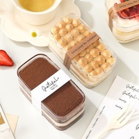 Récipient alimentaire jetable Mini gâteau boîte carrée avec couvercles dôme boîte d'emballage de biscuits en plastique pour emballage Tiramisu Transparent