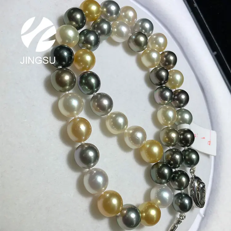伝統的な自然な色の最高品質の南洋真珠ミックスタヒチ真珠ネックレスファッションデザイン