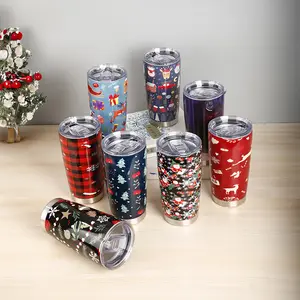 Aço inoxidável Natal Tumbler com Tampa Isolada Tumbler Copo De Café Durável Parede Dupla Vacuum Travel Coffee Mug