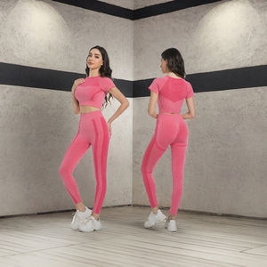 Conjunto de Yoga de 2 Piezas sin Costuras OEM/ODM Personalizado, Ropa Deportiva de Secado Rápido para Mujer, Leggings Ajustados de Gimnasio y Traje de Running de Manga Corta - Product Image 3