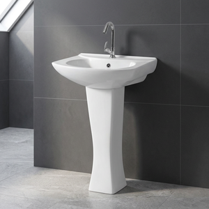 High Quality White Square Ceramic Wash Basin With Full Pedestal For Bathroom Hospital Sanitary Ware - Product Image 2