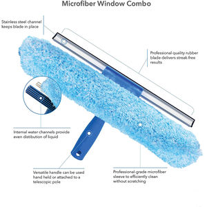 Nettoyeur de vitres tout-en-un à long manche de 14 pouces avec raclette en caoutchouc pour fenêtre combinée rondelle en microfibres permettant un nettoyage <span class=keywords><strong>efficace</strong></span> - Product Image 3