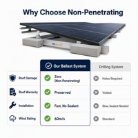 H2 Solar OEM Membrane TPO pour toiture plate, support solaire à ballast, non-pénétrant, sur mesure