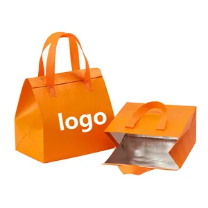 カスタムフードコーヒー配達包装不織布使い捨て自己粘着ポータブルオレンジテイクアウトクーラーバッグ
