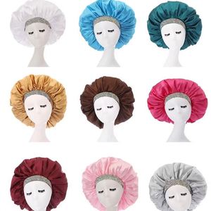 Custom Logo Kid Glitter Sleeping Satin Sleep Cap With Large Wide Soft Band for Curly Hair <b>Braid</b> Silk Bonnet Gift - Product Image 2