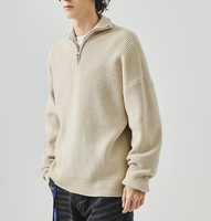 Pull décontracté de luxe pour homme en maille, avec fermeture éclair quart, 70 % coton 30 % soie, 500 GSM, personnalisable avec logo, qualité supérieure, poids lourd, OEM