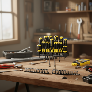 Kit d'outils Stanley 57 pièces avec embouts de tournevis, douilles magnétiques et douilles chromées pour réparations domestiques et projets de bricolage - Product Image 1