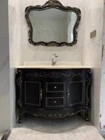 Armoire de toilette de salle de bain en bambou antique de style royal européen avec plancher en bois de chêne