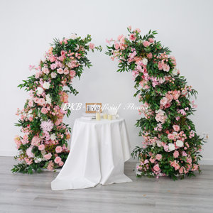 Arco de flores artificiales al por mayor, arco de flores de boda, arco de flores de cuerno rosa y blanco, arco de flores para decoración de bodas - Product Image 1