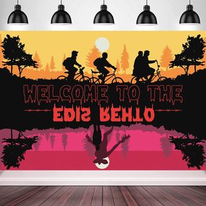 Décorations de fête d'anniversaire Stranger, Bannière de bienvenue « Welcome to the Other Side », Fond de scène Forêt d'<span class=keywords><strong>horreur</strong></span>, Halloween personnalisable - Product Image 1
