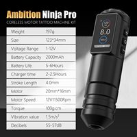 Ambitie Ninja Pro 2000mAh Coreless Motor Professionele Elektrische Direct Drive Draadloze Tattoo Machine Pen Gun voor Artiesten Lichaamskunst