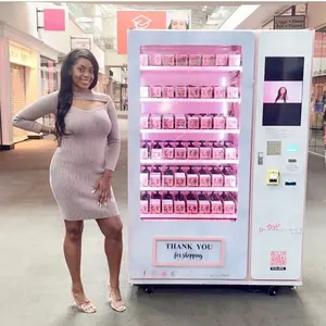 Máquina de venda automática de extensão de cabelo para cosméticos com luz LED 24 horas sem assistência, com leitor de cartão, perfume e cosméticos