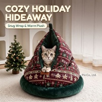Lit pour animaux de compagnie rond et protecteur Emi-Enclosed, chaud, solide, épaissi, lavable et résistant aux griffures pour chats