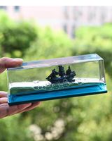 Bouteille flottante créative avec navire de croisière, voilier, bateau pirate flottant dans un liquide, ornement de bureau anti-stress