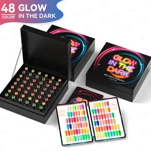 JTING High End unique design 48colors set box luminous glow in the dark gel nail polish collection kit free color display book