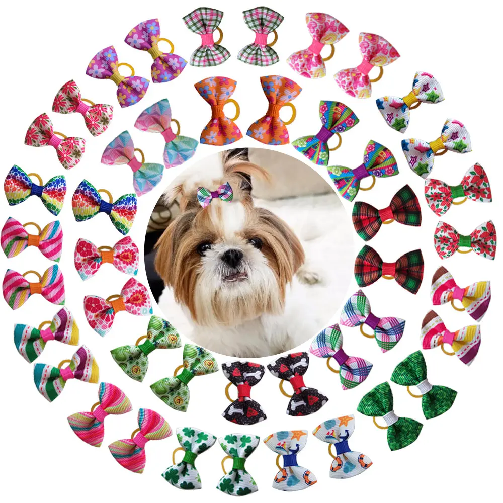 बहु रंग नई शैली पालतू पिल्ला कुत्ते के बाल धनुष बाल सामान लोचदार बेल्ट कुत्ते सौंदर्य धनुष