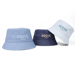 사용자 정의 3D 자수 데님 버킷 모자 유니섹스 패션 원사 염색 진 버킷 모자 도매