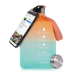 Garrafa de água motivacional garrafa de água plástica segura 2.7L com suporte para celular