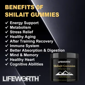 Lifeworth Relaxing Energy Boost et soutien mitochondrial Vb6 Per Gummy Ashwagandha Shilajit Extract Gummies