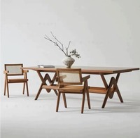 Table à manger en bois massif DISHI, grande planche en bois, table longue pour salon, bureau de réunion design, bureau créatif, établi simple