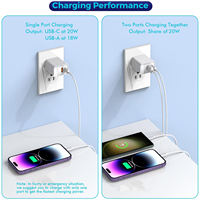 Charger USB C 20W Laris Manis, 2 Port Type-C 3 Port USB, Adaptor Daya Dinding QC Fast Charger, Adaptor Daya Dinding USB Type-C