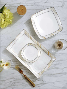 Luxury 50-Piece Eco-Friendly Bone China <b>Dinnerware</b> Set Elegant Green Gold European Style Tableware for Home Wedding Party Gifts - Product Image 2