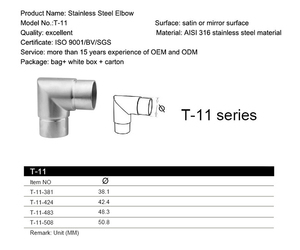 conector para pasamanos de tubo redondo de acero inoxidable 304/316 con una esquina con á<span class=keywords><strong>gulo</strong></span> de 90 grados - Product Image 6