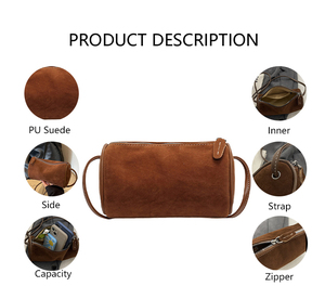 Sac cylindrique en suède synthétique haut de gamme 3216 pour séance photo, sac à bandoulière, sac à main, esthétique bohème, fourre-tout tendance - Product Image 2