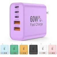 Chargeur mural de bureau 60W avec prise américaine, 5 ports USB-C, résistant au feu, écologique, charge rapide PD QC3.0 pour téléphones et écouteurs