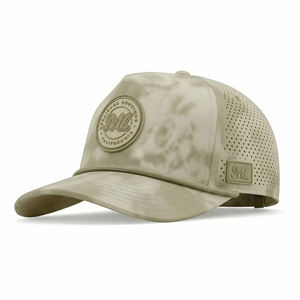 Casquette de baseball classique de performance imperméable à 5 panneaux avec motif camouflage personnalisé, casquette de <span class=keywords><strong>golf</strong></span> à corde, casquette trucker à calotte haute avec logo en patch PVC - Product Image 1