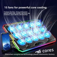 Refroidisseur d'ordinateur portable F15 en métal à refroidissement par air, avec éclairage RGB, écran intégré et support intégré pour téléphone/tablette – Design ultra-élégant