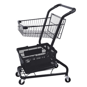 Two Tier Steel Mesh Four-Wheel Zinc Galvanized <b>Foldable</b> Retail <b>Trolley</b> Colorful Small Shopping Cart for Arcade Pet Store - Product Image 3