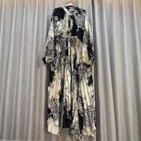 Robe plissée ample décontractée pour femme, style défilé, automne, vintage, manches lanternes, imprimé géométrique rétro, tendance