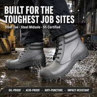 Sepatu Boots Safety Pria Anti Air PVC Desain Tali, Pelindung Baja Anti-Hantaman Anti-Tusuk untuk Pabrik dan Bengkel
