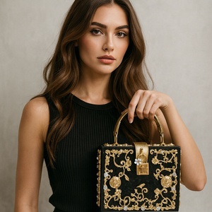 Borsetta da sera in acrilico da donna borsetta in marmo con perline in oro borsetta con manico a cerchio borsetta con scatola quadrata per ragazza - Product Image 2