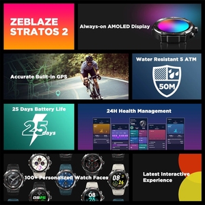 [Le Nouveau 2022] Montre Intelligente GPS <span class=keywords><strong>Zeblaze</strong></span> <span class=keywords><strong>Stratos</strong></span> <span class=keywords><strong>2</strong></span> Écran AMOLED Surveillance de la Santé 24h Batterie Longue Durée 5 ATM Montre Intelligente pour Hommes - Product Image 2
