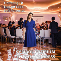 Robe midi cintrée et évasée Symbol Premium pour femme, longueur genou (SBP-SS24-WDR-607 Bleu Soda XXL)