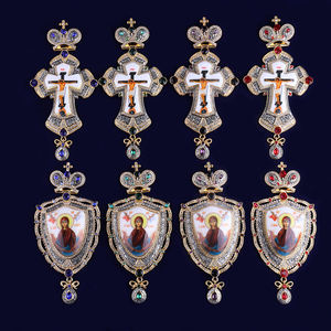 ZDGB-1 Ultima Croce Pettorale Ortodossa Russa in Lega Placcata Oro Greco e Nero con Icona di Gesù, Collana - Product Image 4