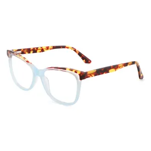 ขายส่ง แว่นตา tricolor-YC 2022แฟชั่นที่มีคุณภาพสูงเต่าชัดเจนไตรรงค์แว่นตาตาราง Acetate กรอบแว่นตาแสงสำหรับผู้หญิง