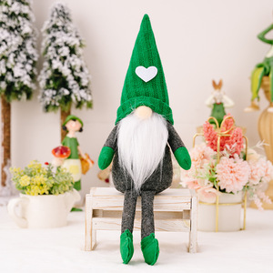 WOWEI Vert Tricoté Jambes Suspendues Chapeau Nain Sans Visage St. Patrick's Day Décoration Gnomes Peluche pour la Maison - Product Image 6