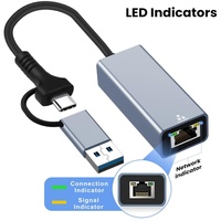 Adaptateur Ethernet Gigabit USB 3.0 Type C 2 en 1 vers RJ45, convertisseur réseau USB C vers RJ45 1000 Mbps pour ordinateur