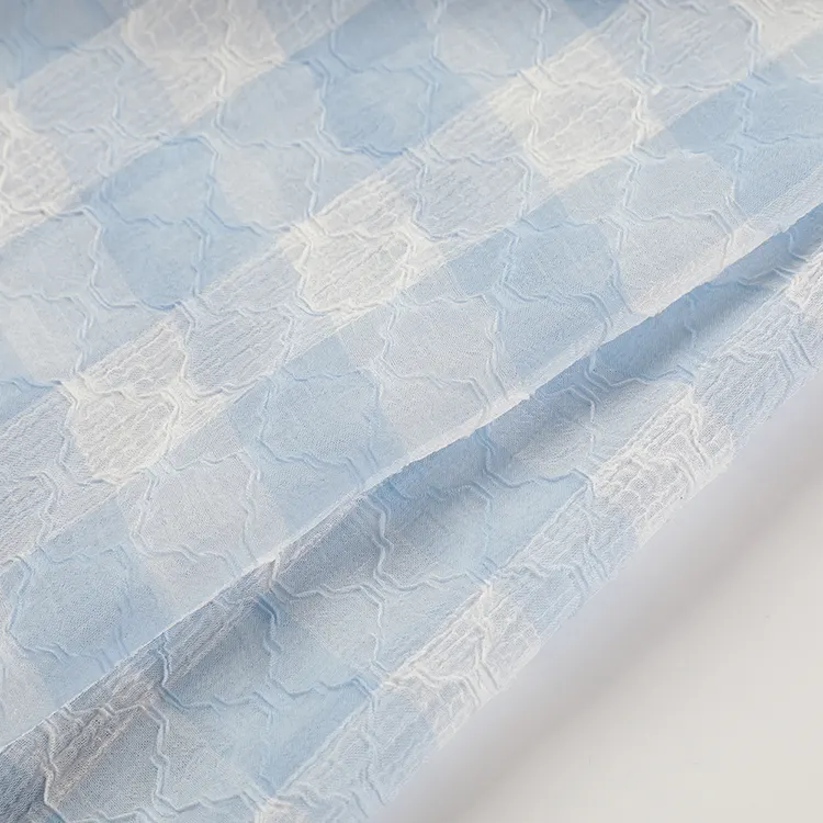 Sommer lässig Karo Design Jacquard Licht Tüll Textil 100 Polyester Vintage Krepps toff für Hemd