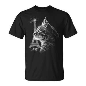 Camiseta Cat In Paris French Cat, diseño gráfico negro, ropa unisex - Product Image 1