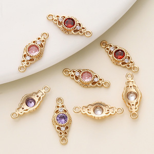 <b>Copper</b> Gold Plated Zircon Navette Connector Pendant For <b>Bracelet</b> Making DIY Jewelry Accessories - Product Image 1
