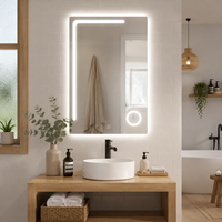 Miroir LED intelligent rectangulaire encadré, mural, avec fonction anti-buée, interrupteur tactile, haut-parleur Bluetooth LED à intensité variable, anti-buée IP44, pour hôtel