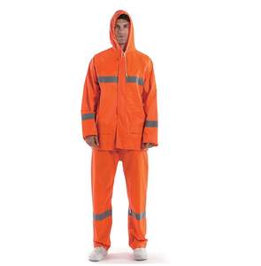 HPR0131 Combinaison de pluie orange haute visibilité en polyester avec veste et pantalon, revêtement PVC et doublure en maille respirante - Product Image 1