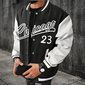 <b>Men's</b> Winter Embroidered Letter Print Varsity <b>Jacket</b> Slogan Graphic Zipper Closure Bomber <b>Baseball</b> Coat with Pockets - Product Image 3