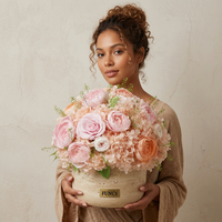 Vase en travertin pour décoration de table de mariage à domicile, marque privée, arrangement de roses éternelles préservées pour toujours
