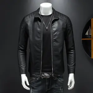 Bomber Jacket OEM Custom Design Windbreaker Zip Up Jacket Custom Logo Vintage For Men PU Stand Leather Fabric Bomber Jacket