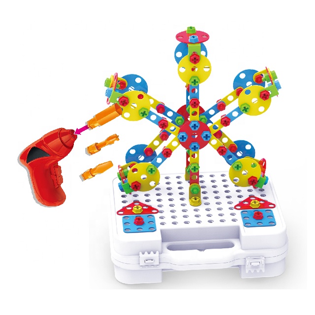 Обучающий конструктор Kis Drill, Набор пазлов, головоломки, игрушки «сделай сам», серебряная игрушка с электрической дрелью, 268 шт., игрушки для детей